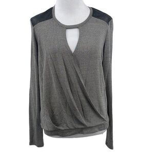 Generation Love Blouse Top Womens Size Small Gray Black Faux Wrap‎ Faux Leather